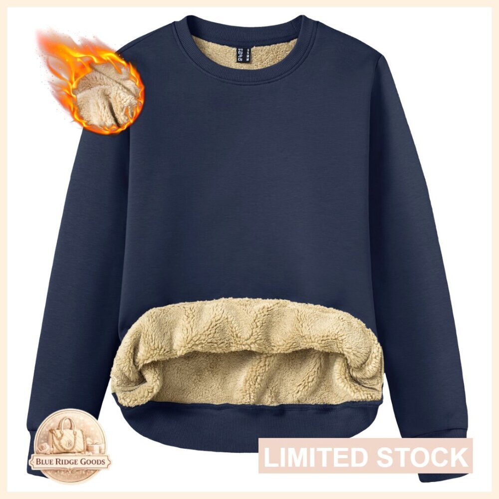 Fleece Lined Sherpa Sweatshirt Oversized Classic Winter Pullover Cozy Casual